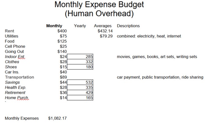 Monthly expense budget for US Teenager